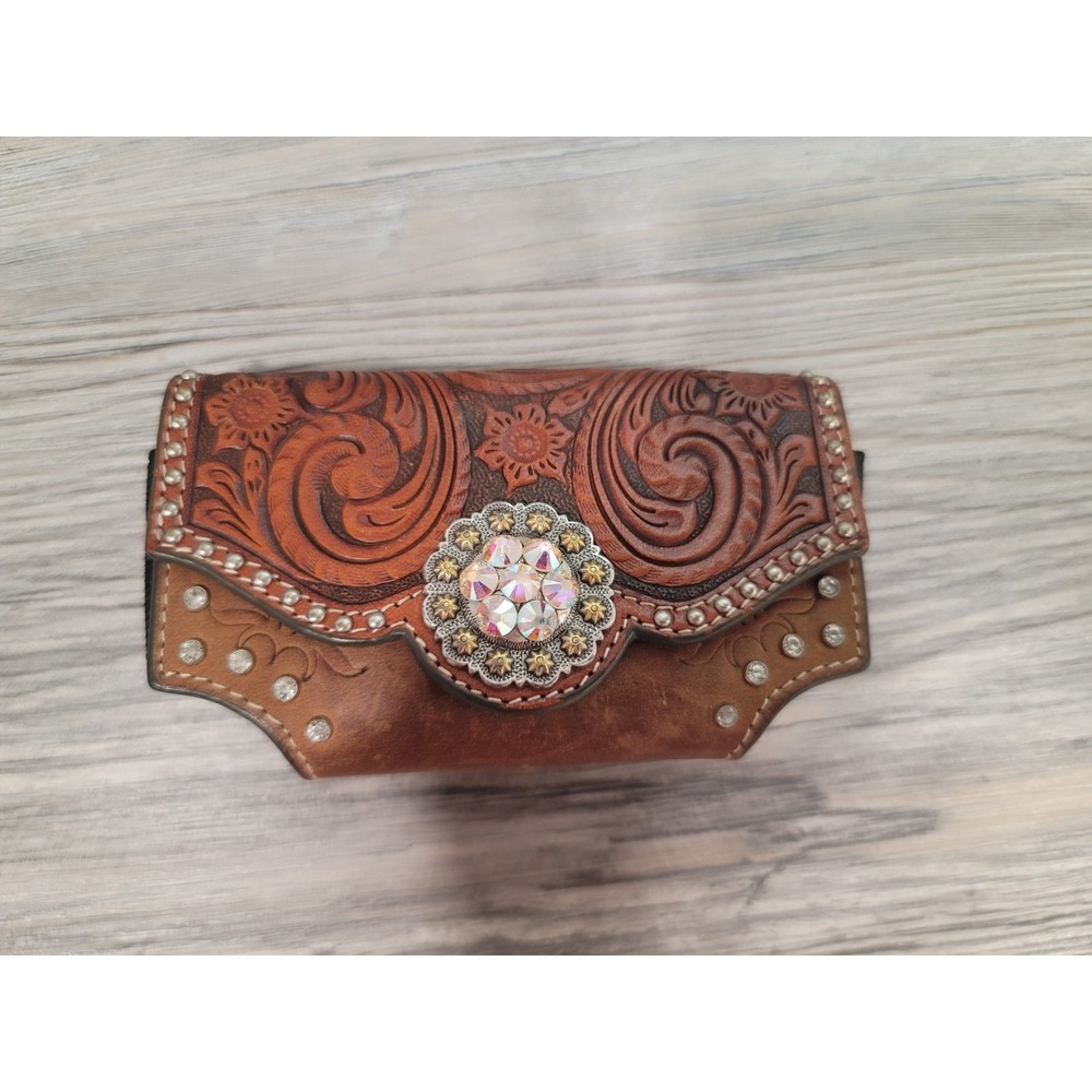 Nocona clip on side phone holder with crystals hook & loop closure 5in x 1.5 in